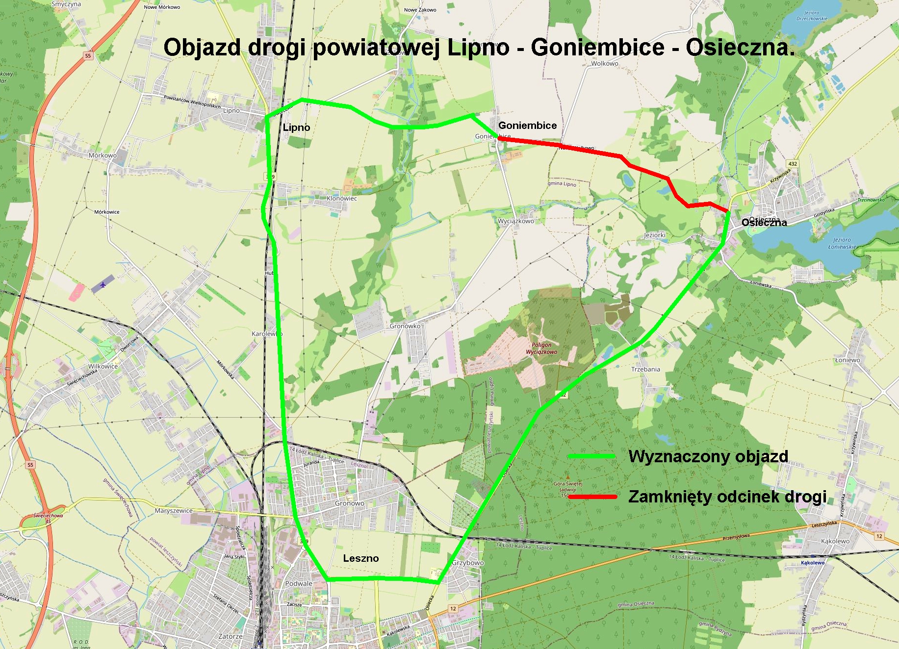 Objazd drogi Osieczna - Goniembice - Lipno