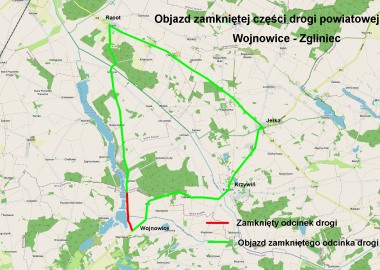 mapa z objazdem 
